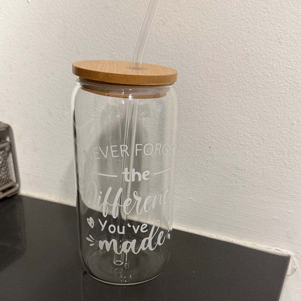 Glass Tumbler with Bamboo Lid and Straw